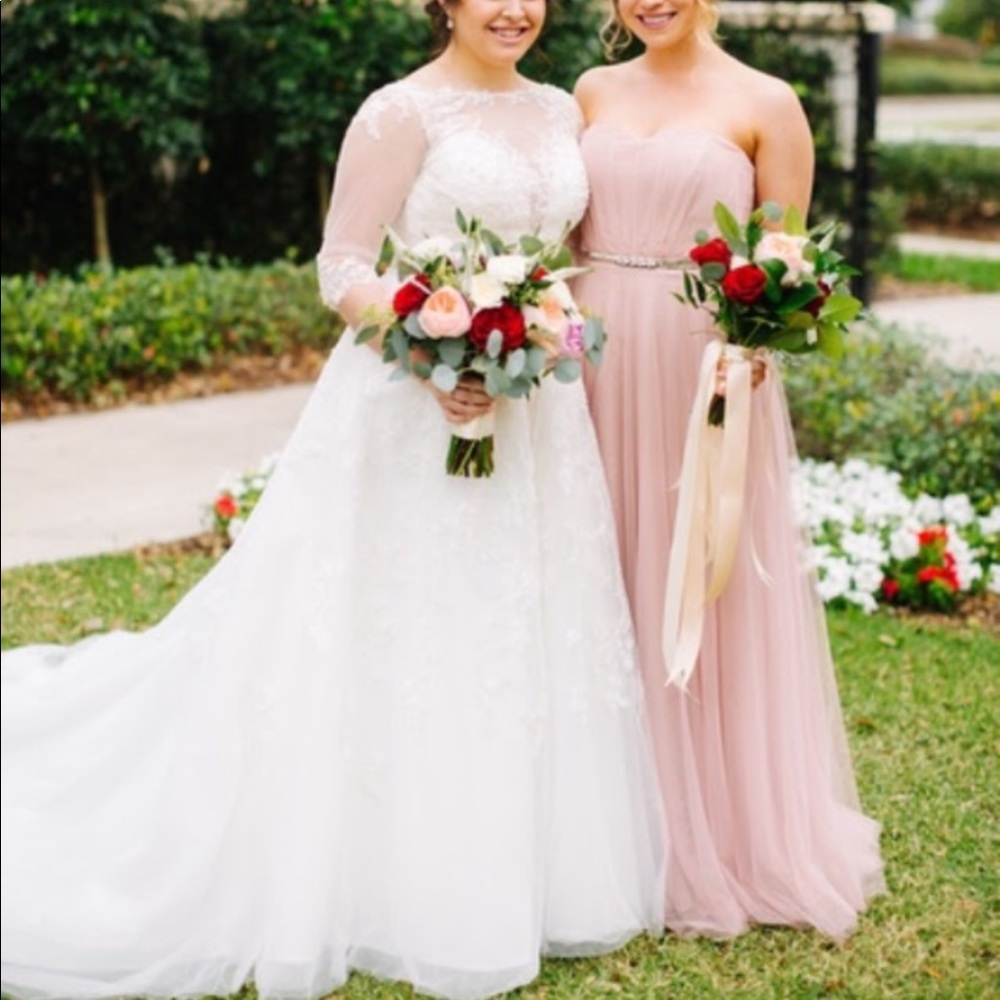 Monique Lhullier blush bridesmaid dress